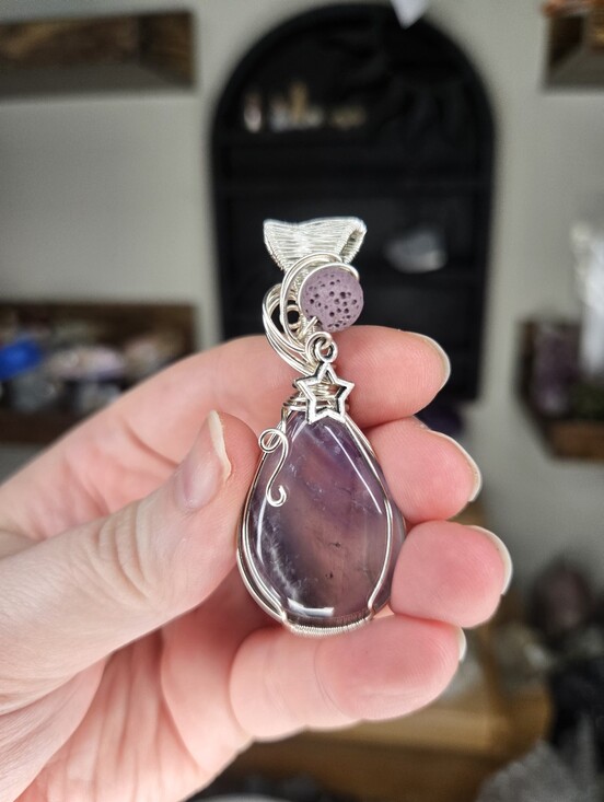 Jewelry - Phantom Amethyst Lava Stone Star Wire Wrap Crystal Pendant